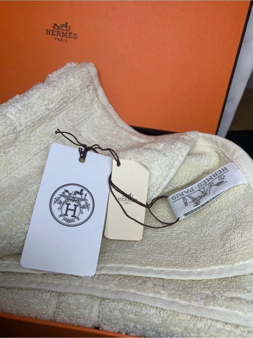 Hermès Cream Hand Bath Towel with Branded Tag